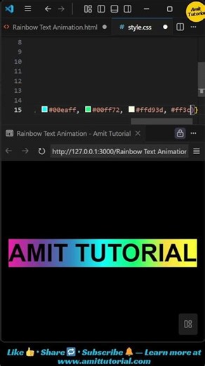 🌈 Rainbow Gradient Text Animation in HTML & CSS | 1-Minute Project | Amit Tutorial ‪@amittutorial5‬