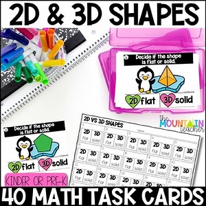 2D vs 3D Shapes Geometry Activities - Kindergarten Math Centers and Task Cards