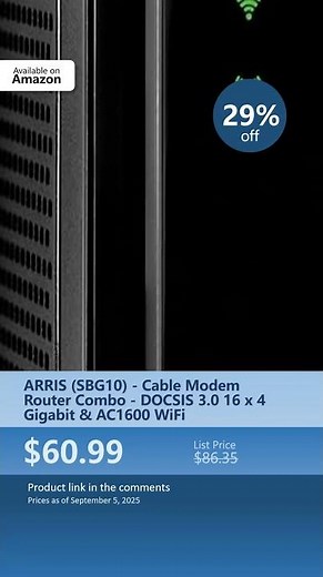 ARRIS (SBG10) - Cable Modem Router Combo - DOCSIS 3.0 16 x 4 Gigabit & AC1600 WiFi