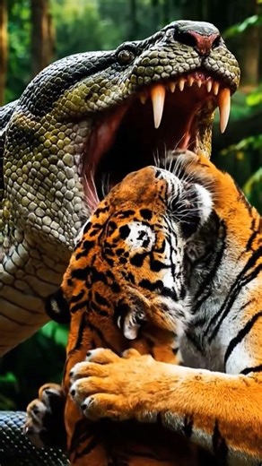 Giant Snake Swallows Tiger Whole​ #PythonVsTiger #WildlifeBattle #SnakeEatsTiger #animalfight