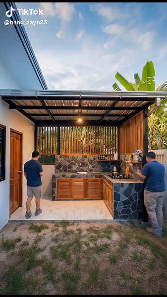 Dapur Semi Outdor #desainrumah #interior #dapur #fyp #ruangkeluarga | Outdoor Kitchen Ideas