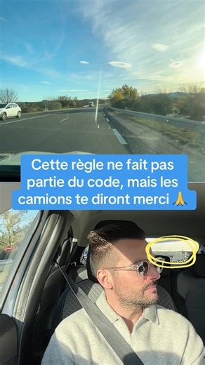 Et voilà une règle qui ne fait pas partie officiellement du code de la route mais qui peut être très utile pour un conducteur de véhicule lourd qui va te dépasser. En effet, quand tu estimes qu’il peut se rabattre, fait lui un appel de phare afin de lui faire comprendre que c’est bon car l’estimation des distances pour se rabattre peut être très difficile pour lui 🙂#moniteurautoecole #codedelaroute #permis #moniteur #autoecole