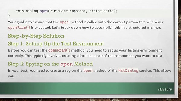 Mastering Angular Unit Testing: MatDialog Open Method Explained