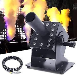 Fog Machine, DMX Control 3 in1 Mixed Color LED Smoke Machine Stage Lighting Vertical Spray with 6m Resin Hose 2m DMX Data Cable and 12 Colorful LED Lights Effect, 5 M Jet Height for Stage Effect