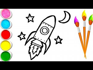 How to Draw Space Ship with moon and stars | Drawing, painting for kids
