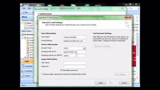 Microsoft Outlook: Email Setup - Internet - Frontier Video Gallery