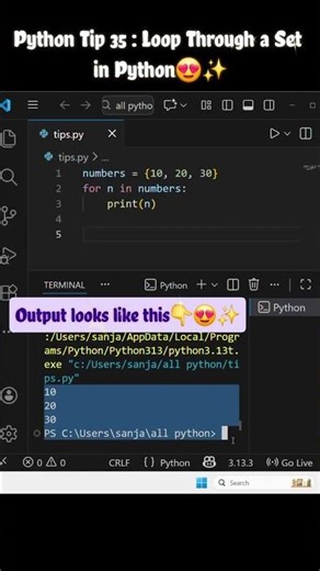 Loop Through a Set in Python😍✨️Python Tips in 30 Seconds. #pythontips #coding #pythontricks #love