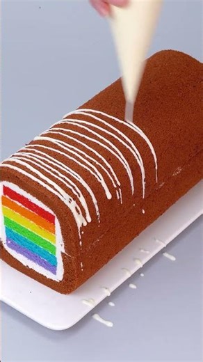 Satisfying Rainbow Swiss Roll Cake Cutting Reveal 🍰 Tasty Cake Ideas #shorts #satisfying #cake