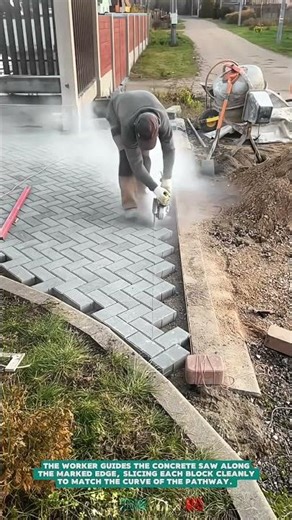 Cutting Concrete Paving Blocks for Pathway Edges – Satisfying Jobs and Machinery in the World