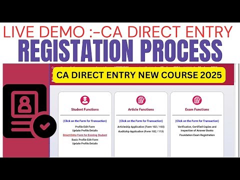Live Demo :- CA Direct entry Registration Process | How to Register CA Direct Entry 2025 |New Course
