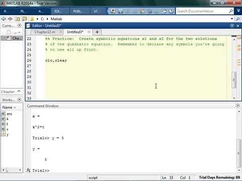 Defining Symbolic Expressions and Equations in MATLAB