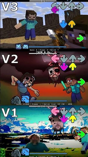 FNF: I AM STEVE – 3D RESKIN // Vs Minecraft Movie // V1 vs V2 vs V3 #shorts #short